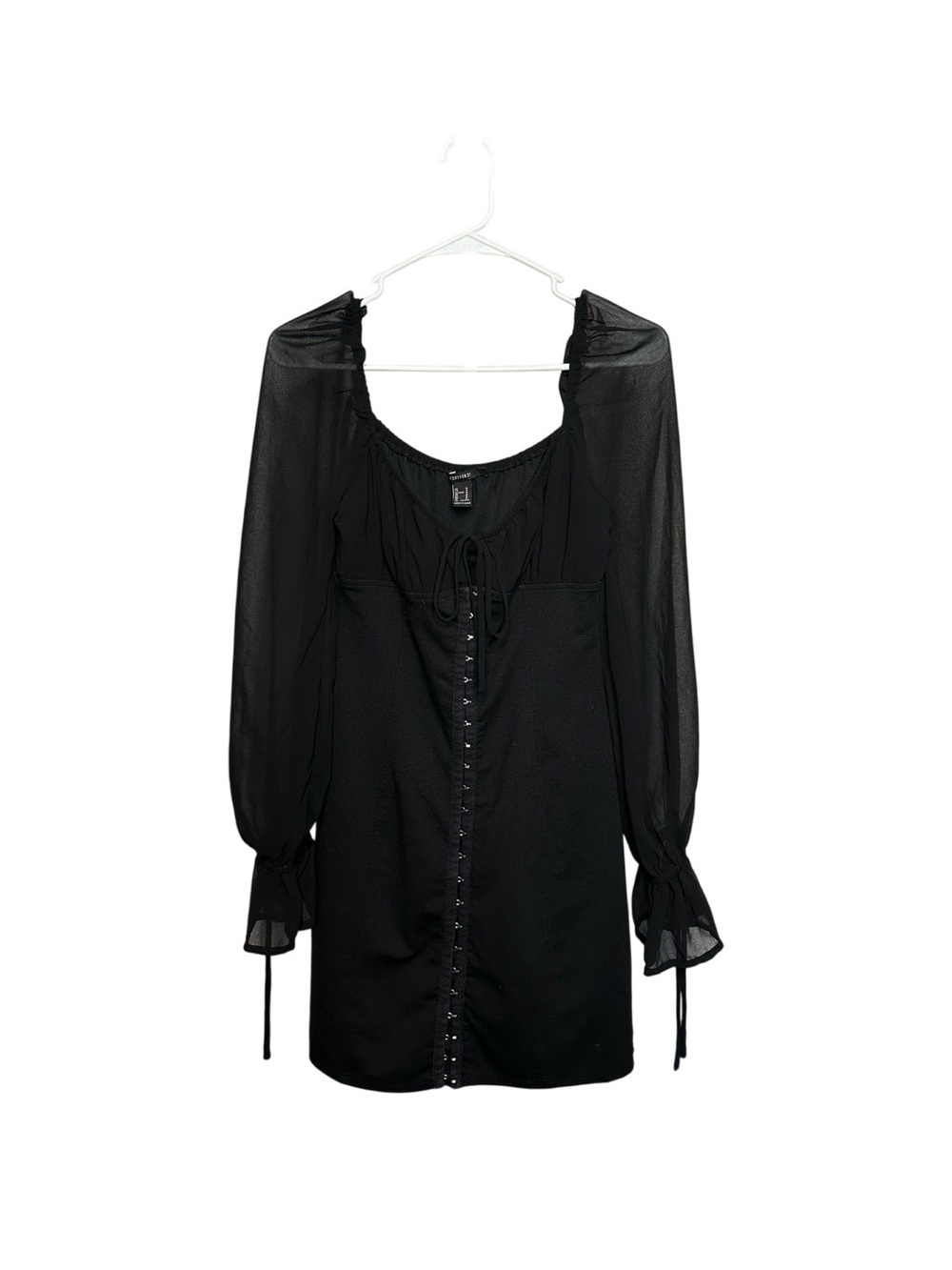Forever 21 Black Sheer-Sleeve Mini Dress with Corset Front